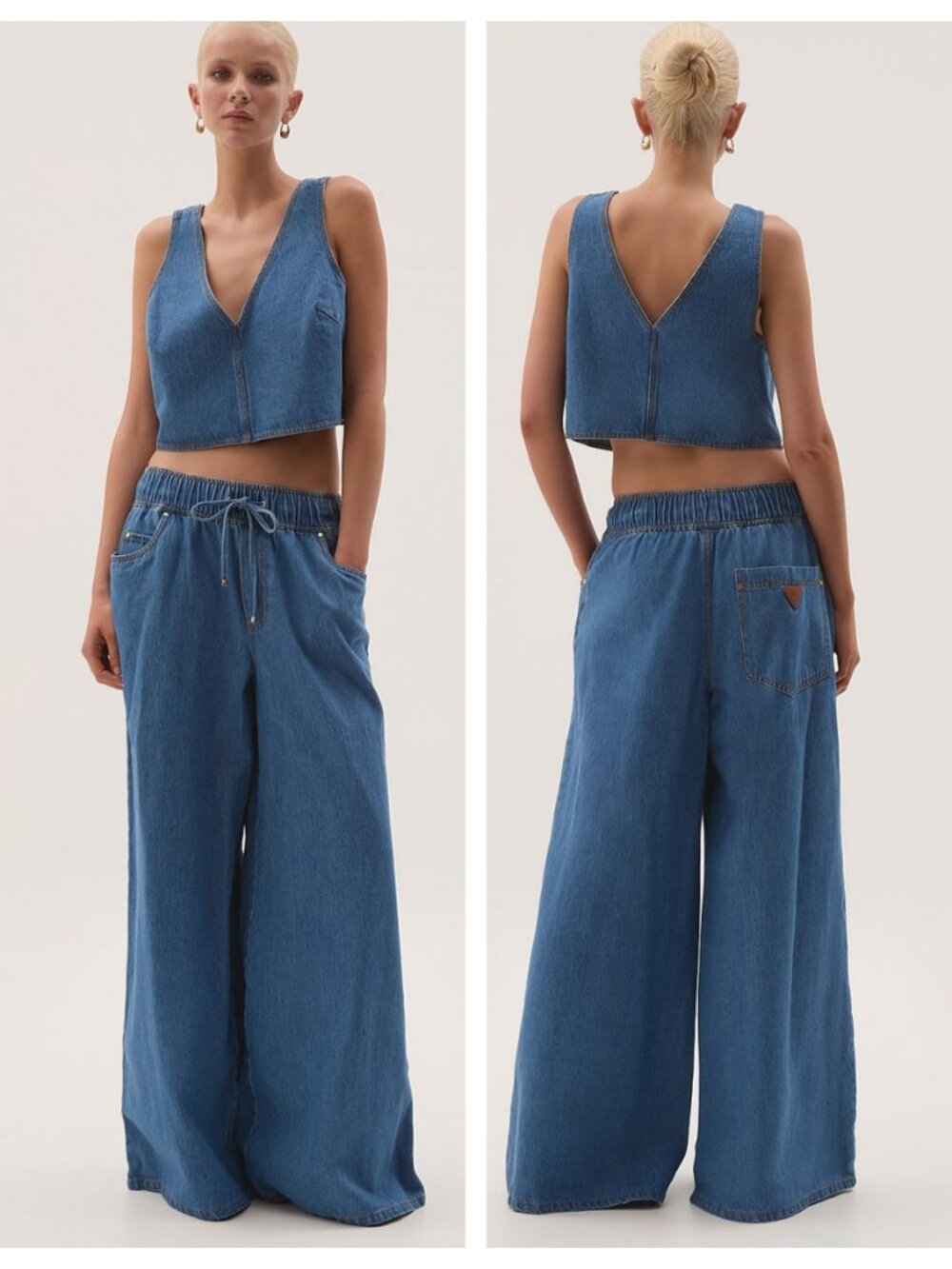 Aje Studio Sunray Denim Wide Leg Drawstring Jeans